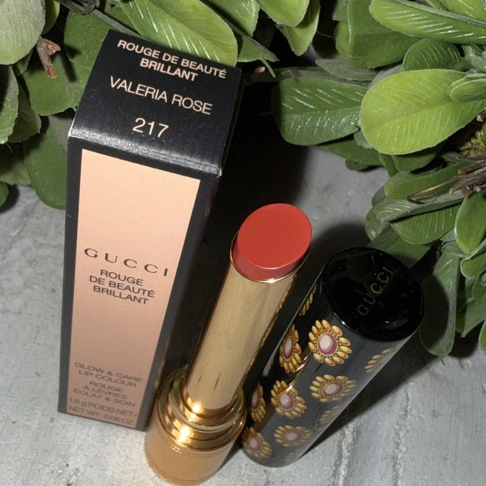 Gucci Rouge De Beauté Brillant Glow & Care Lipstick 217 Valeria Rose 0.06oz